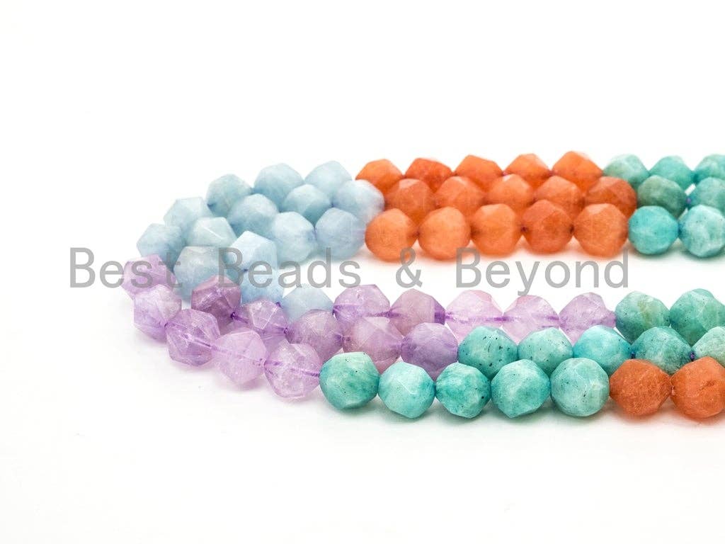 Diamond Cut Mixed Natural Amethyst Aquamarine Jade Amazonite Gemstone Beads, 6mm/8mm/10mm Faceted, Gemstone Beads, 15.5inch strand, SKU#U98