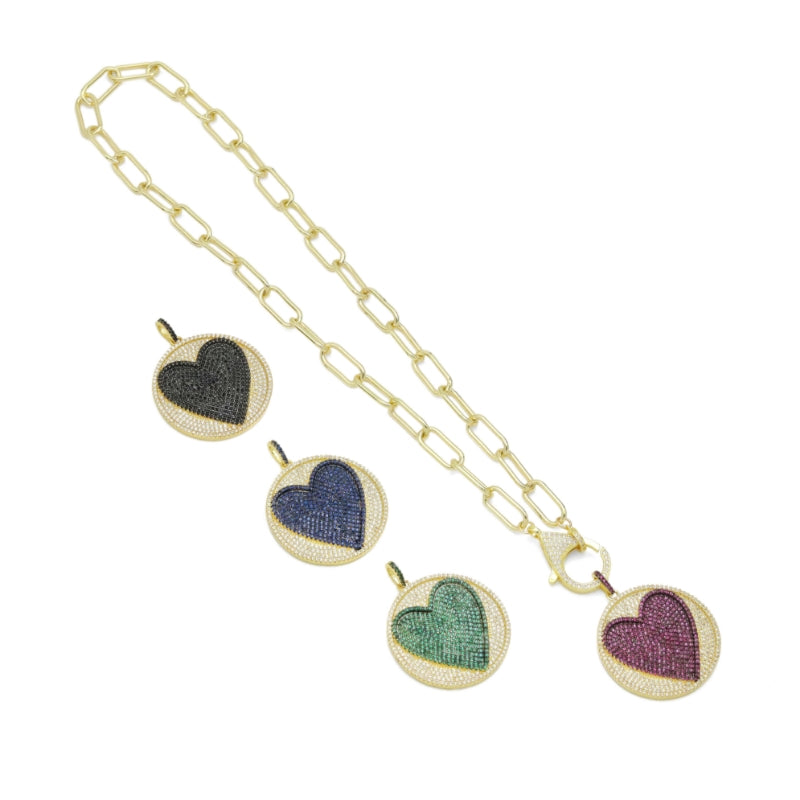 Paperclip Colorful CZ Heart Necklace, Sku#CL26