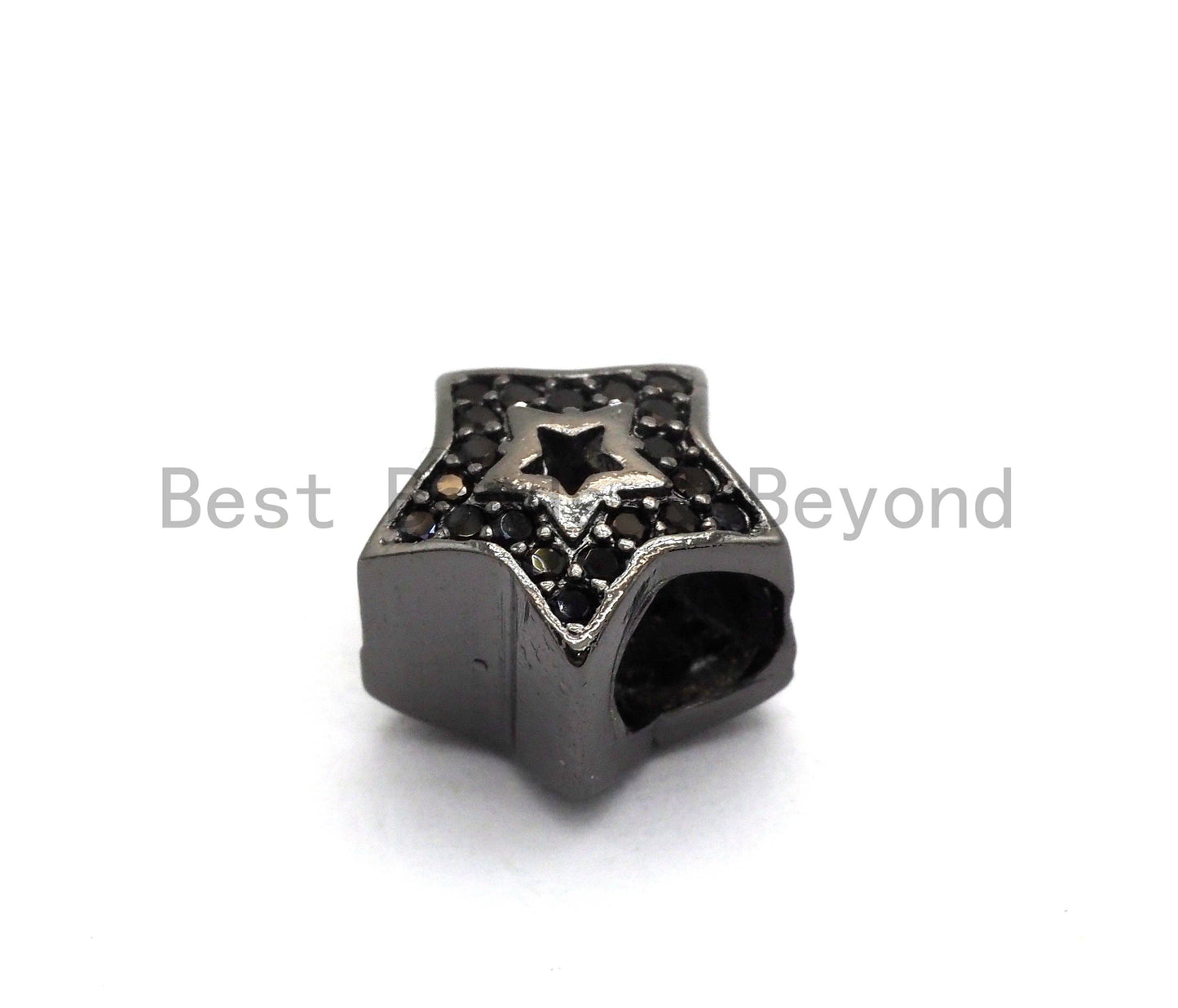 Black CZ Pave On Black Micro Pave Hollow Puffy Star Spacer Beads,sku#C96