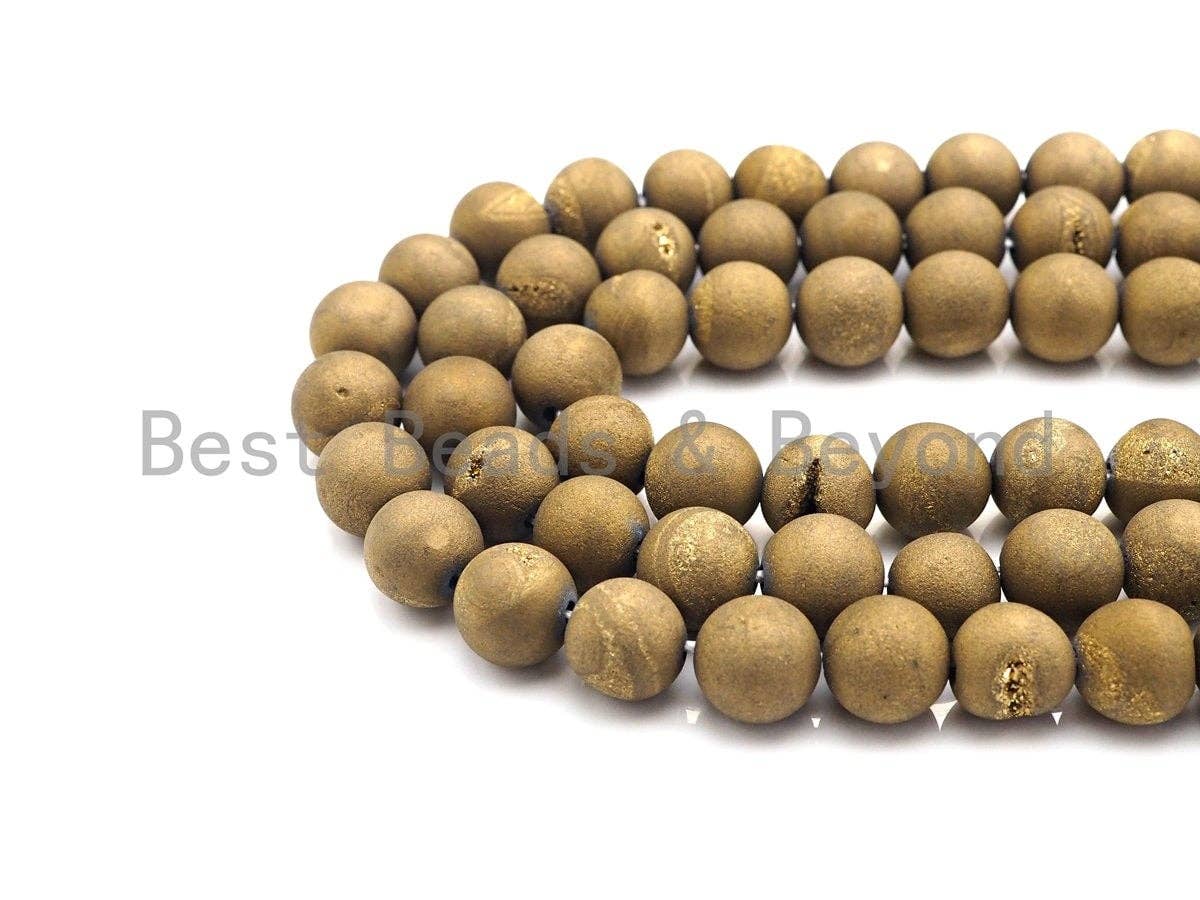 Druzy Gold Agate beads, 6mm/8mm/10mm/12mm Round Smooth Matte beads,Natural Agate Druzy Round Beads, 15.5inch strand, SKU#U849