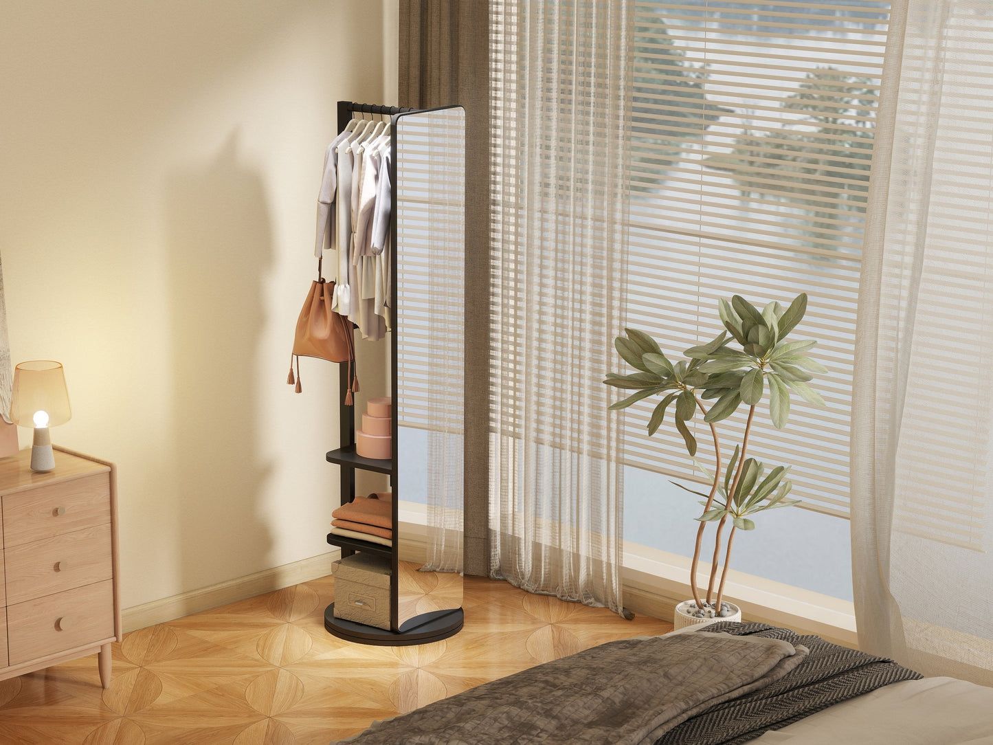 Multifunctional Full Length Mirror with Hook Storage Rack