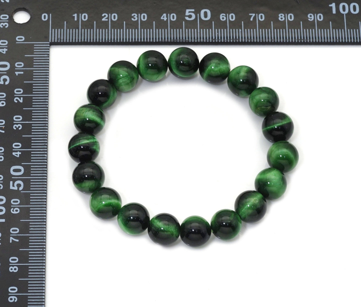 Natural Green Tiger Eye Round Smooth Stretchy Bracelet, Sku#