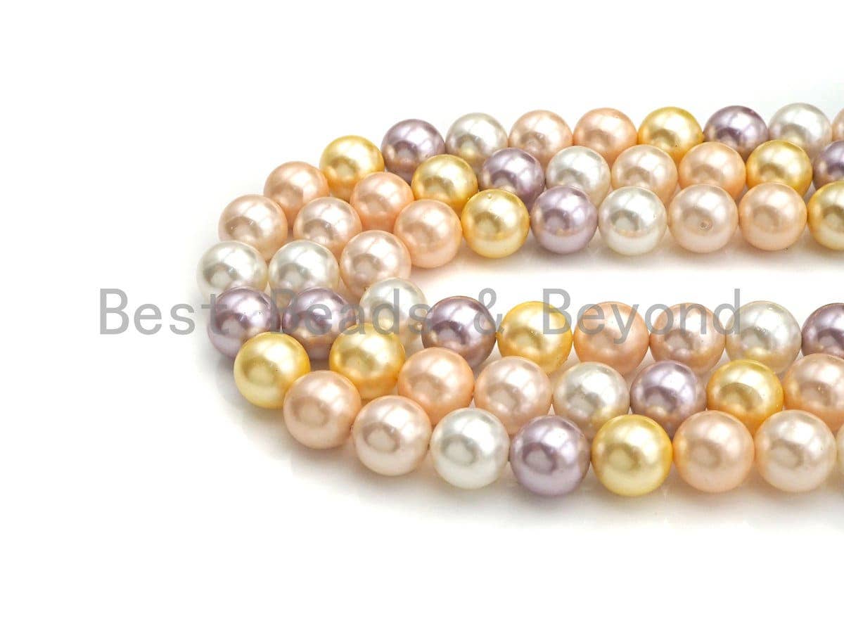 Mother of Pearl Gold Pink Purple White Mixed Color Round Smo