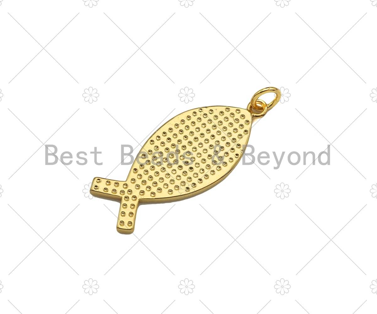 18K Gold Cross On Red/Black Enamel Fish Shape Pendant,Enamel Charm,Enamel Jewelry,13x31mm,Sku#LK303