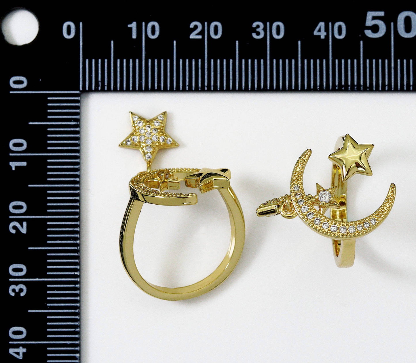 Dangle Star Cresent Moon Ring, Sku#LK745