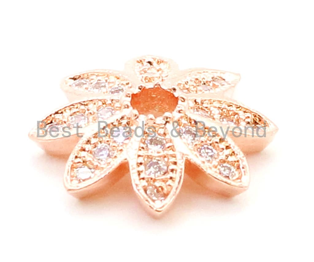 CZ Micro Pave Flower Bead Cap, Cubic Zirconia Bead Cap, 11x2mm, 8x2mm, 2pcs/6pcs sku#G90