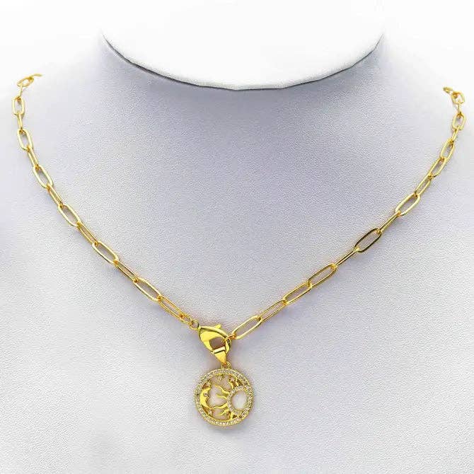 Paperclip chain necklace with stone pendant, Sku#LX36N