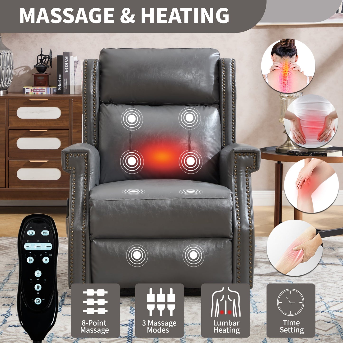 Grey Manual Recliner Chair in Faux Leather