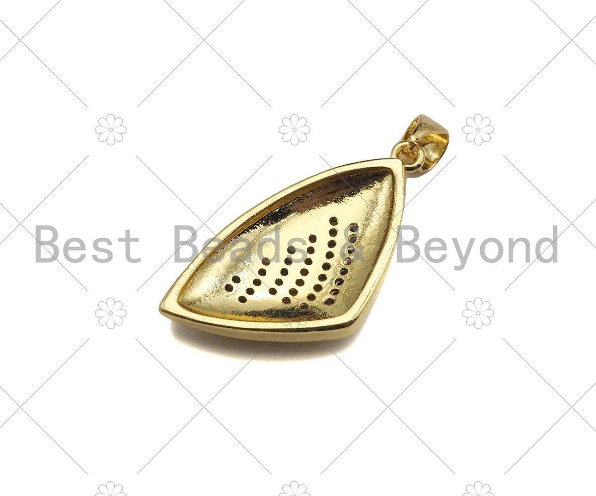 Golf Filled Colorful CZ Micro Pave Triangle Shell Shape Pendant, 18K Gold Filled Rainbow Charm, Necklace Bracelet Charm,14x28mm,Sku#LK331