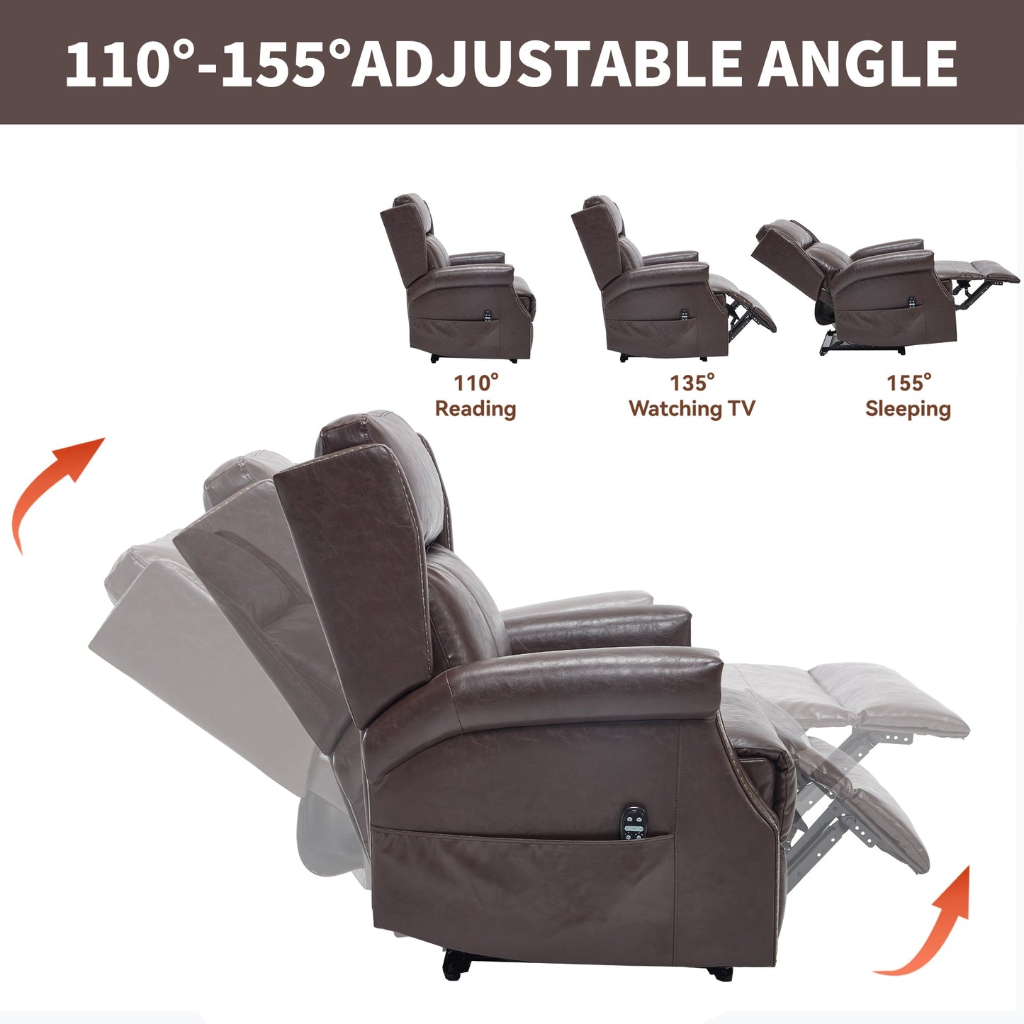 Brown Manual Recliner Chair in Faux Leather