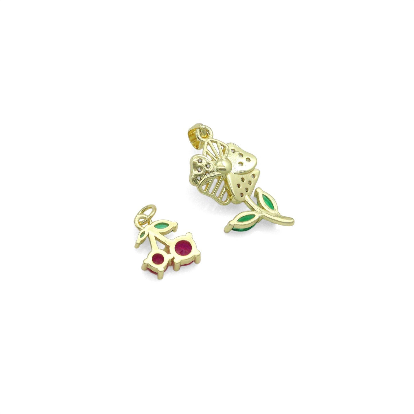 CZ Cherry Flower Crown clover Charm Pendant,Sku#LK1258