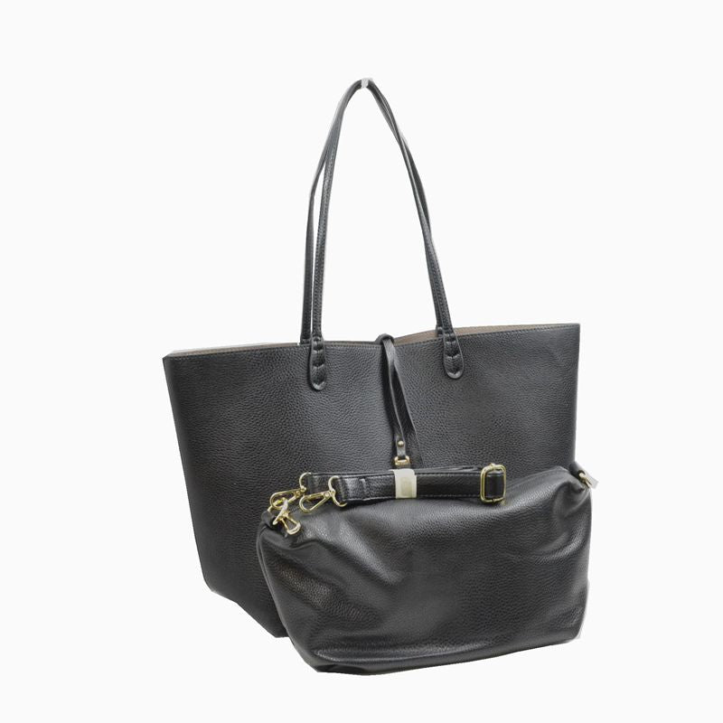 Women's Pebbled Faux Leather Reversible 2 in 1 Tote Shoulder Handbag Crossbody Bag