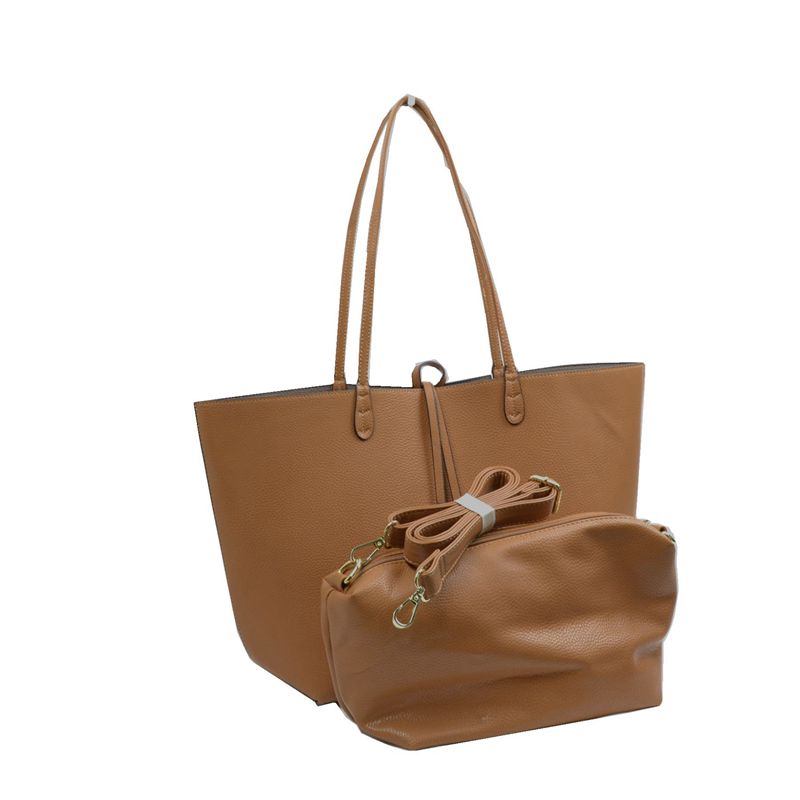 Women's Pebbled Faux Leather Reversible 2 in 1 Tote Shoulder Handbag Crossbody Bag