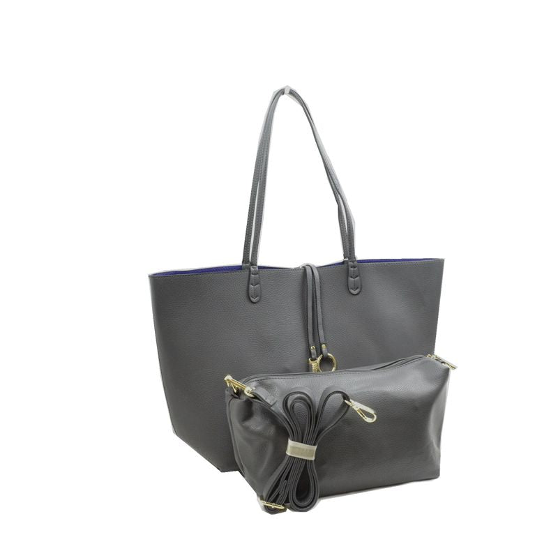 Women's Pebbled Faux Leather Reversible 2 in 1 Tote Shoulder Handbag Crossbody Bag