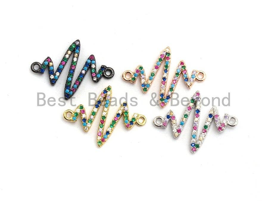 Colorful CZ Micro Pave Radio Zigzag Connector/Link, Cubic Zirconia Bracelet Necklace Earring Connector,17x23mm,sku#E423C
