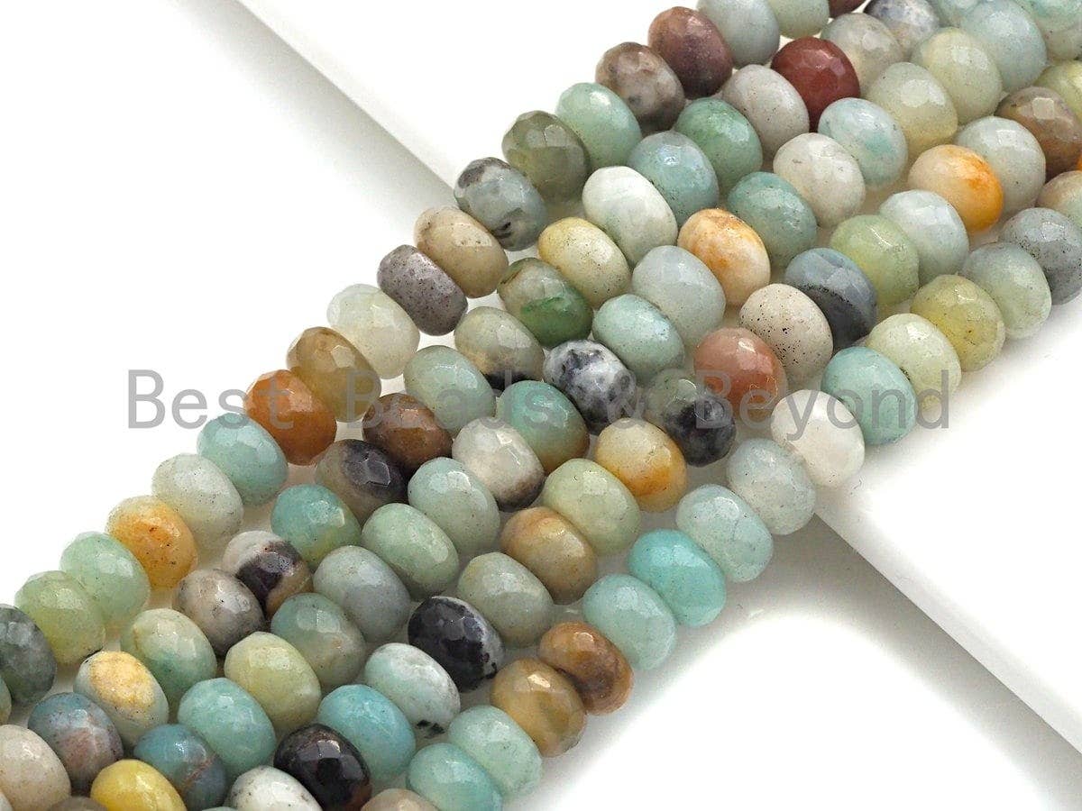 2mm Large Hole Natural Amazonite Beads, Rondelle Faceted 6x10mm, SKU#U709