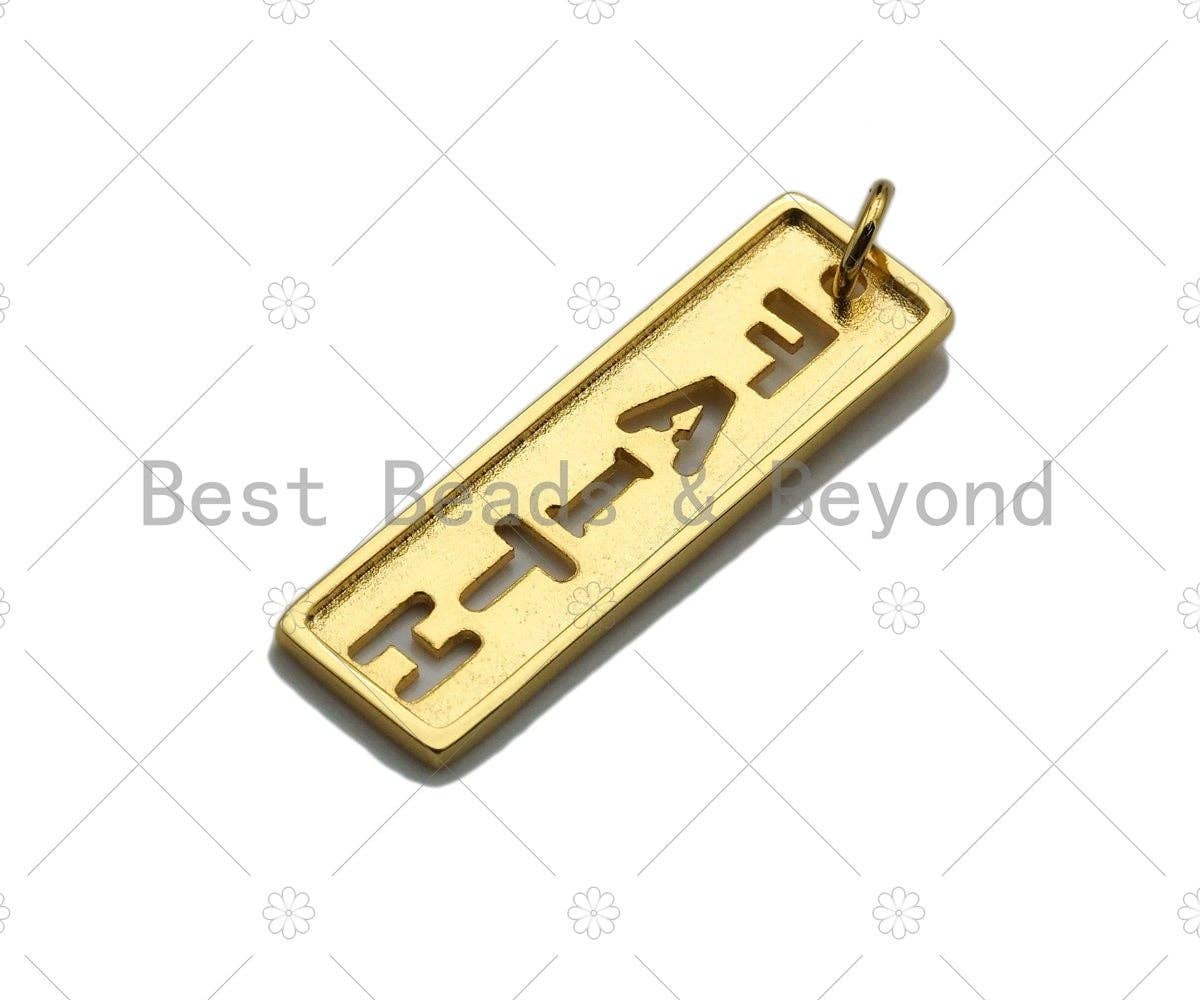 CZ Micro Pave Hollow Out Faith On Bar Pendant/Charm,Rectangle Cubic Zirconia Pendant, Silver/Gold /Rose Gold/Black Tone,10x29mm,Sku#ML07