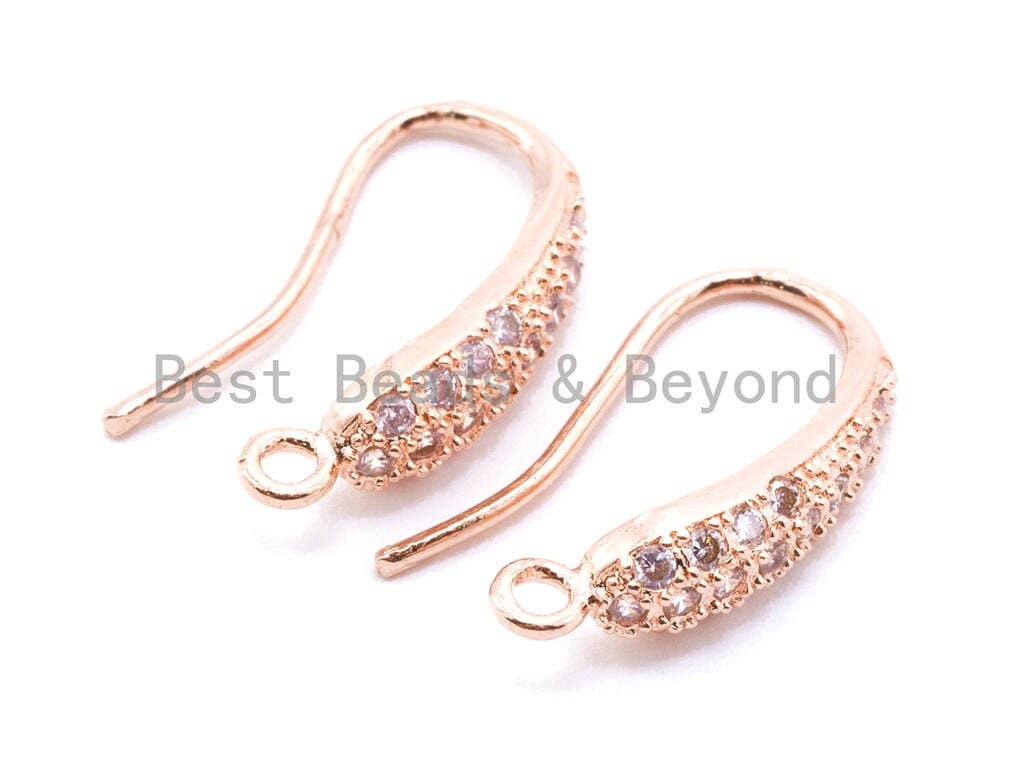 1pair/3pairs, CZ Micro Pave Gold, Silver, Rose gold, Black Rhodium Plated Earring Wires Hooks,17x4mm, sku#J16