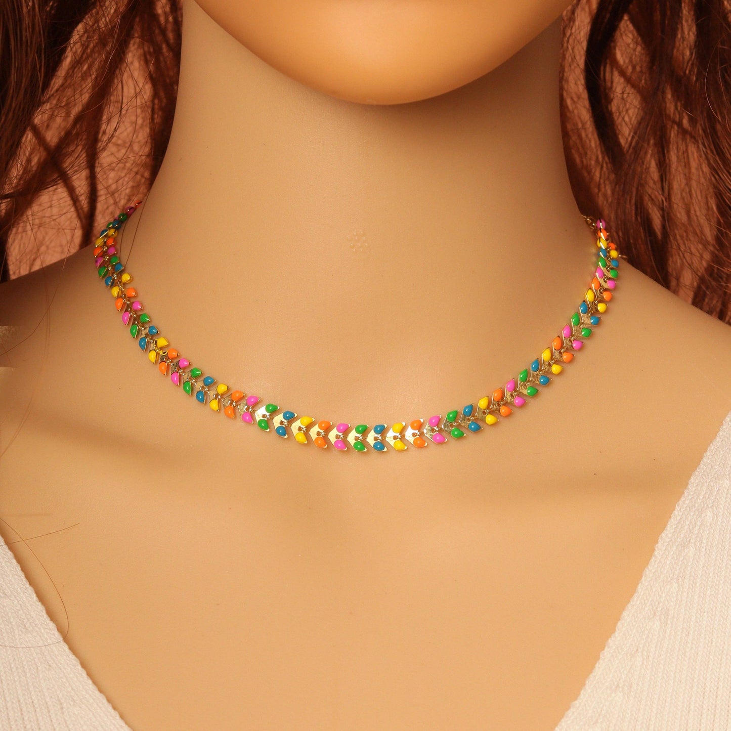 Colorful Enamel Gold Choker Necklace,sku#EF280