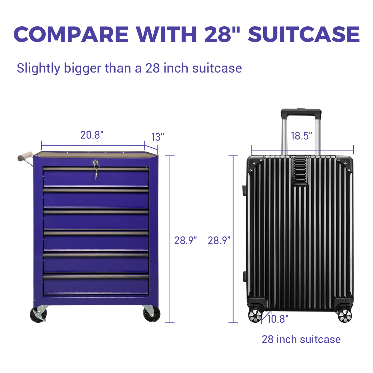 Rolling Metal Tool Chest with 6 Drawers - Purple