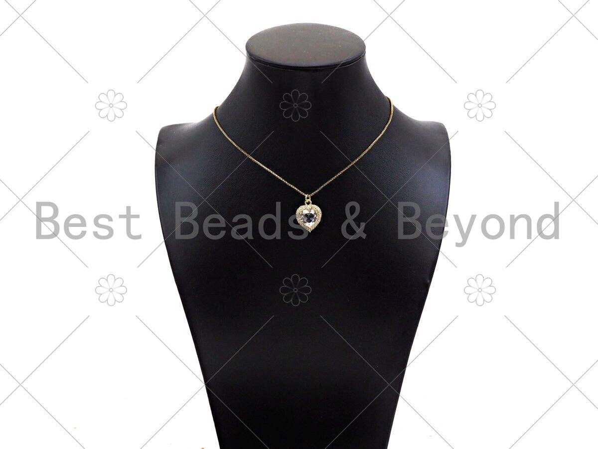 Gold Filled Big Colorful CZ Micro Pave Heart Shape Pendant, 18K Gold Filled Heart Charm, Necklace Bracelet Charm Pendant,15x19mm,Sku#LK334