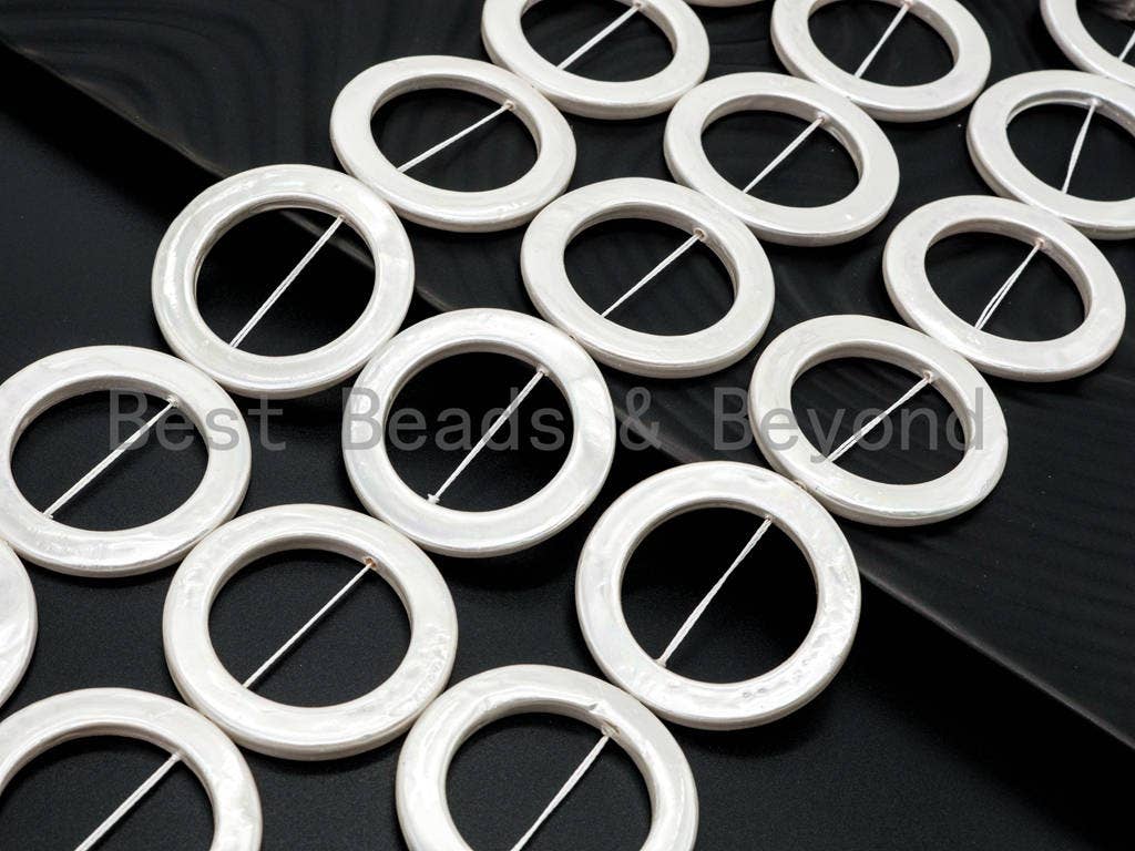 Natural Mother of Pearl Large O Ring beads Strand,40mm White Plated MOP beads, Natural Pearl Shell Beads, 15.5inch strand, SKU#U129