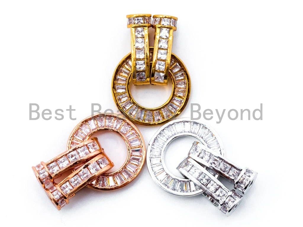 CZ Micro Pave Donut Buckle Clasp, CZ Micro Paved Interlocking Clasp Fastener,Jewelry Findings,Gold/Rose Gold/Silver/Black, 36x19mm,sku#K16