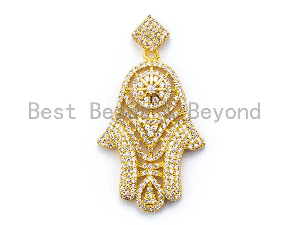 CZ Micro Pave Hamsa Hand with Flat Square Bail Pendant, Cubic Zirconia Pendant, 26x45mm, sku#L37