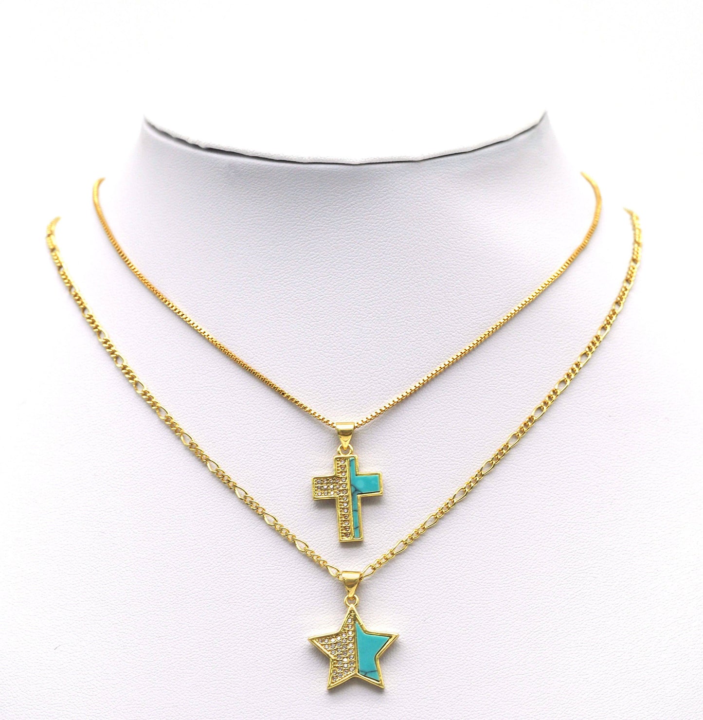 CZ Turquoise Star Moon Heart Cross Charm, Sku#L666