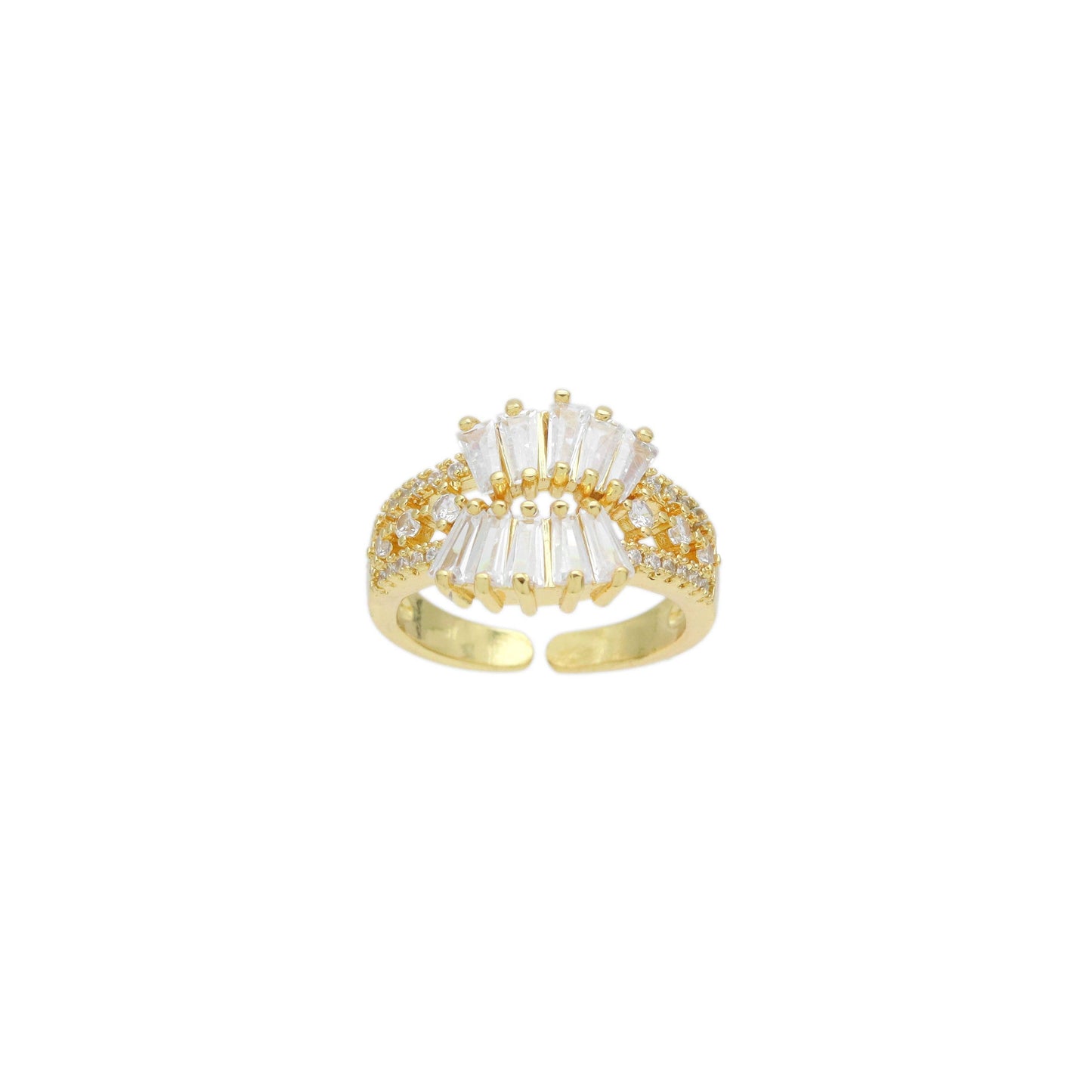 Baguette CZ Feather Shaple Statement Adjustable Ring, Sku#LD614