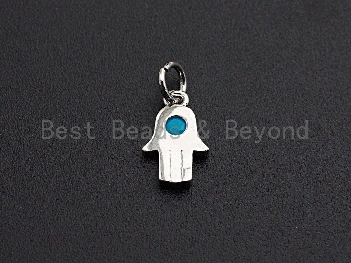 Turquoise CZ Micro Pave Hamsa Hand Shaped Pendant/Charm, Cubic Zirconia Pendant Charm, 8x11mm,sku#Z565