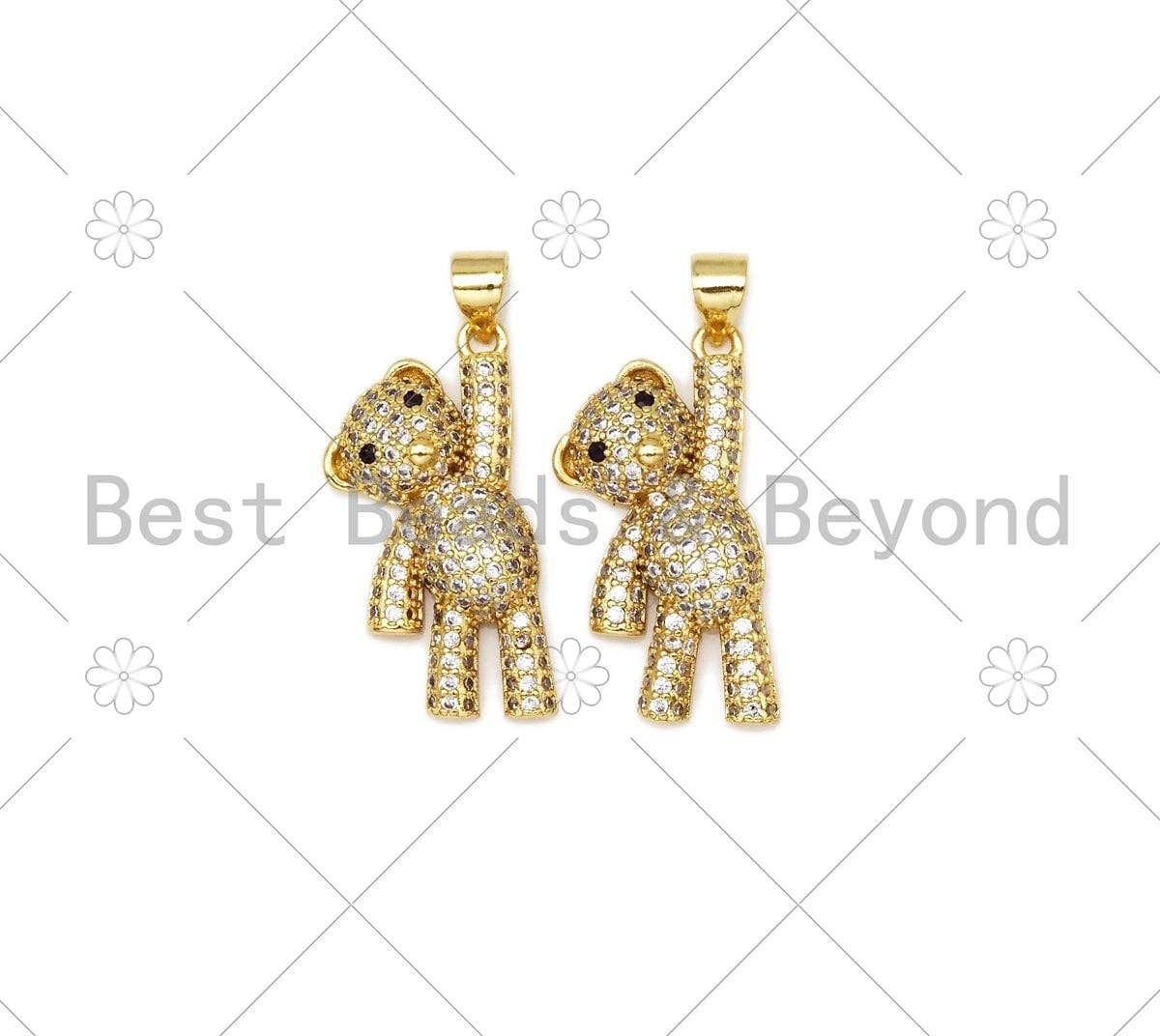 CZ Micro Pave 3D Teddy Bear Shape Pendant, 18K Gold Filled Teddy Bear Charm, Necklace Bracelet Charm Pendant,13x26mm,Sku#LK425