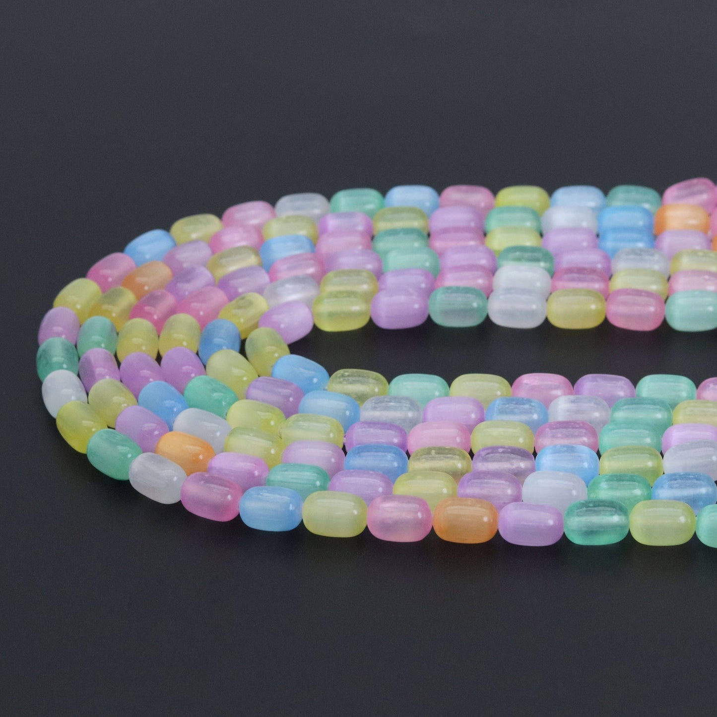 8x12mm Rainbow Selenite Smooth Barrel Beads, Sku#U2012