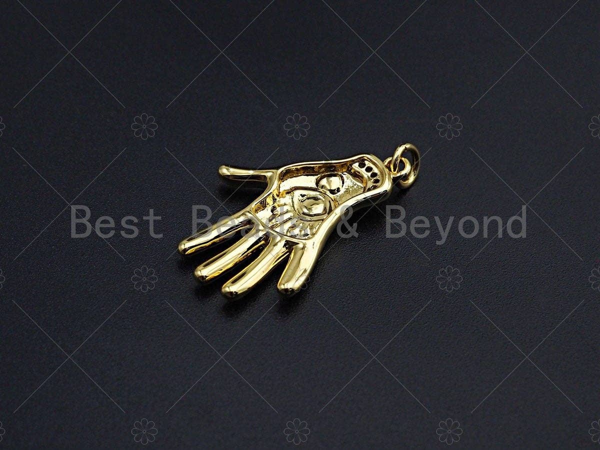 Evil Eye on Hand Shape Pendant/Charm, Lucky eye Enamel Jewel Hand Pendant, Gold Tone, 18x27mm,Sku#LK05