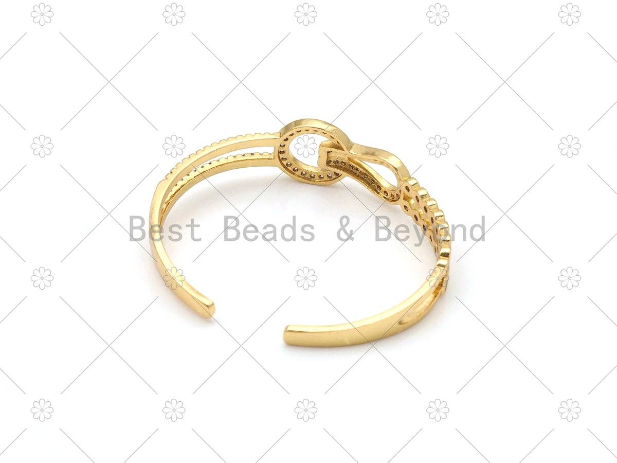 CZ Micropave Buckle Bangle Bracelet, 18K Gold Filled CZ Buckle Cuff Bracelet, Open Bracelet, Fashion Jewelry, Sku#LK487