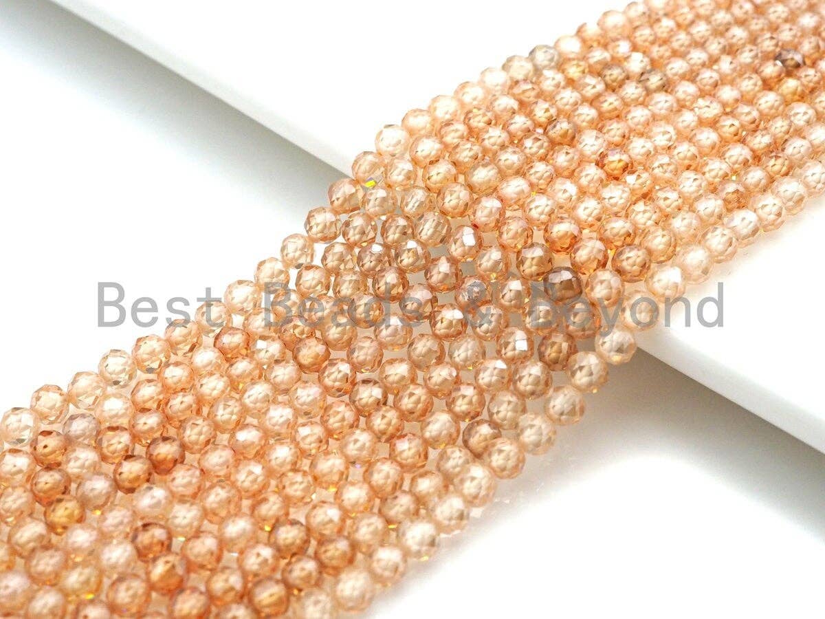 2mm/3mm/4mm High Quality Sparkly Cubic Zirconia Beads, Faceted Sparkly Peach Color beads, 15.5inch full strand, SKU#U913