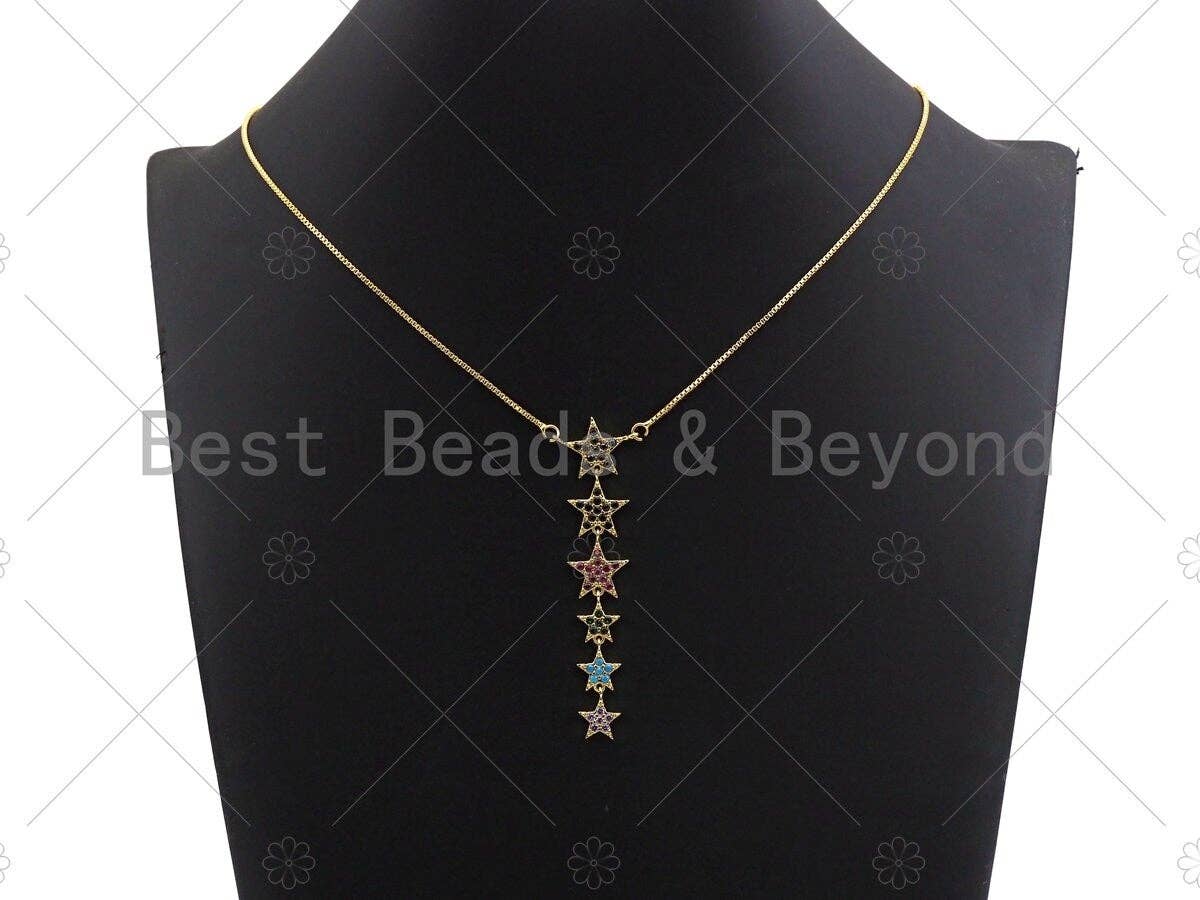 Multicolor CZ Multi Stars Necklace pendant, CZ Micro Pave Necklace Pendant, 19x66mm, sku#JL03