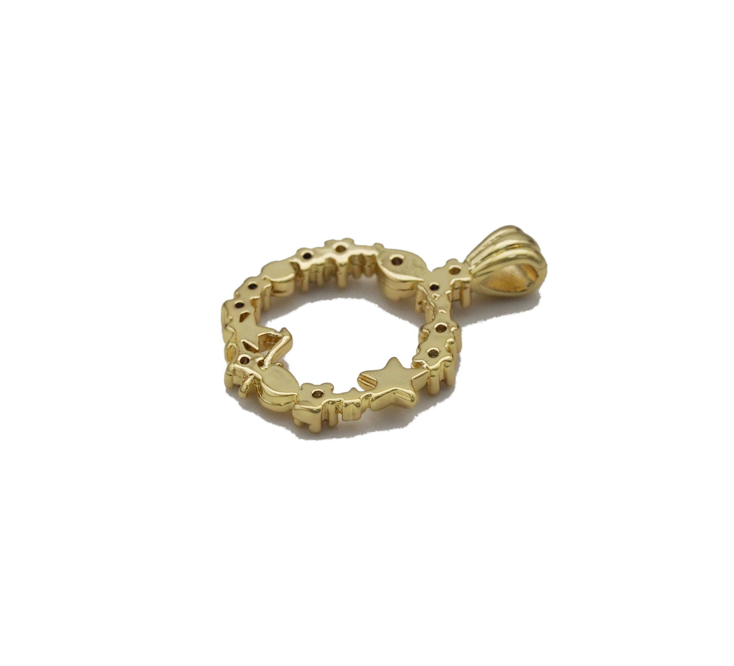CZ Gold Star Shell Heart Circle Charm, Sku#LK767