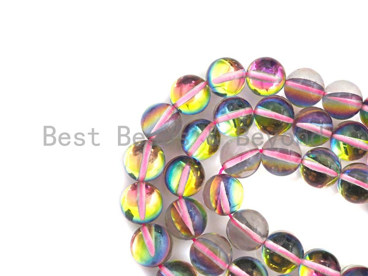 Aura Pinkish Rainbow Spectrolite Quartz, 8mm/10mm Round beads, sku#U599C
