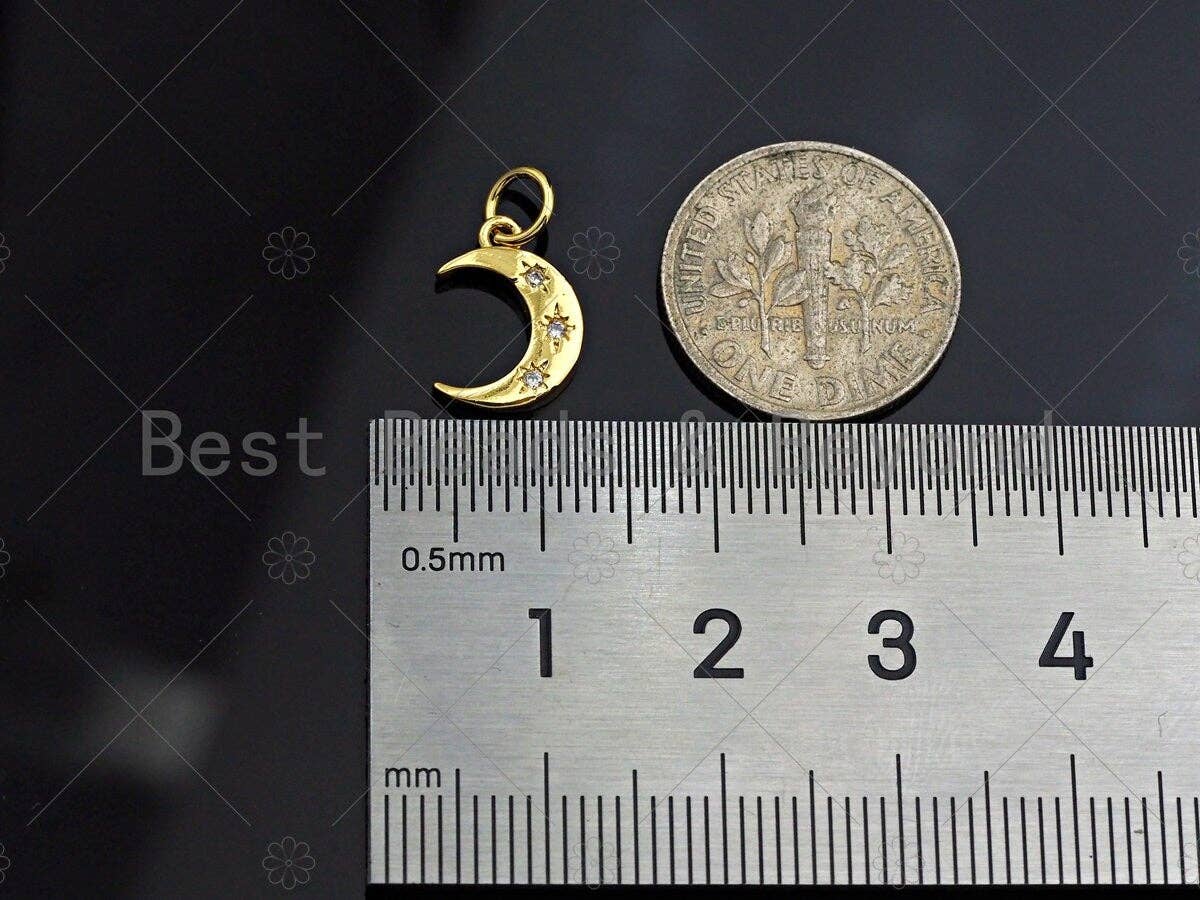 Dainty Gold Star Cresent Moon Charms, Dainty Charms, Moon Pendant, Gold Coin Pendant, Gold Necklace Charms, 9x12mm, Sku#LK114