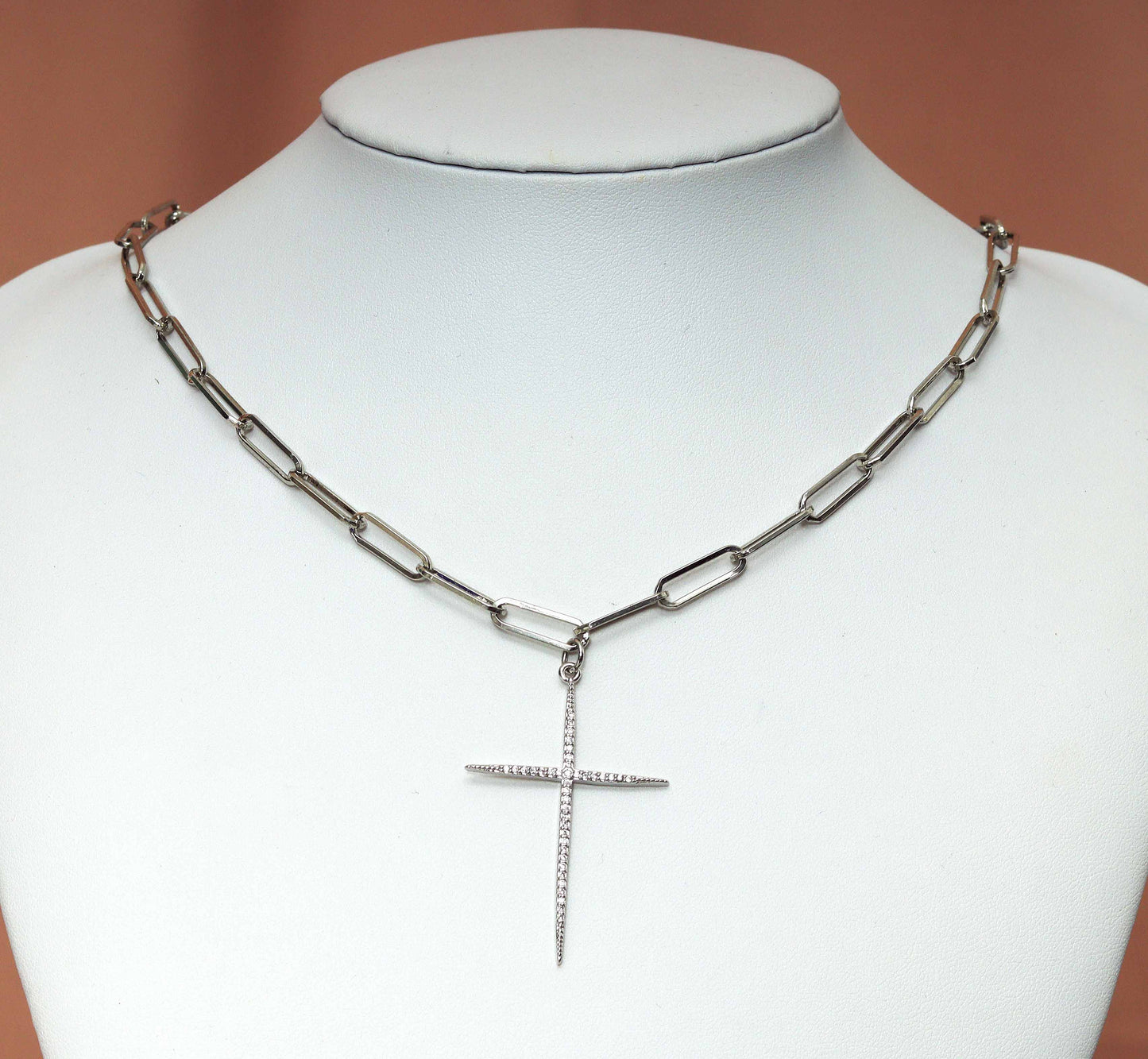 Medium Paperclip Chain Thin Cross Necklace, sku#CL09