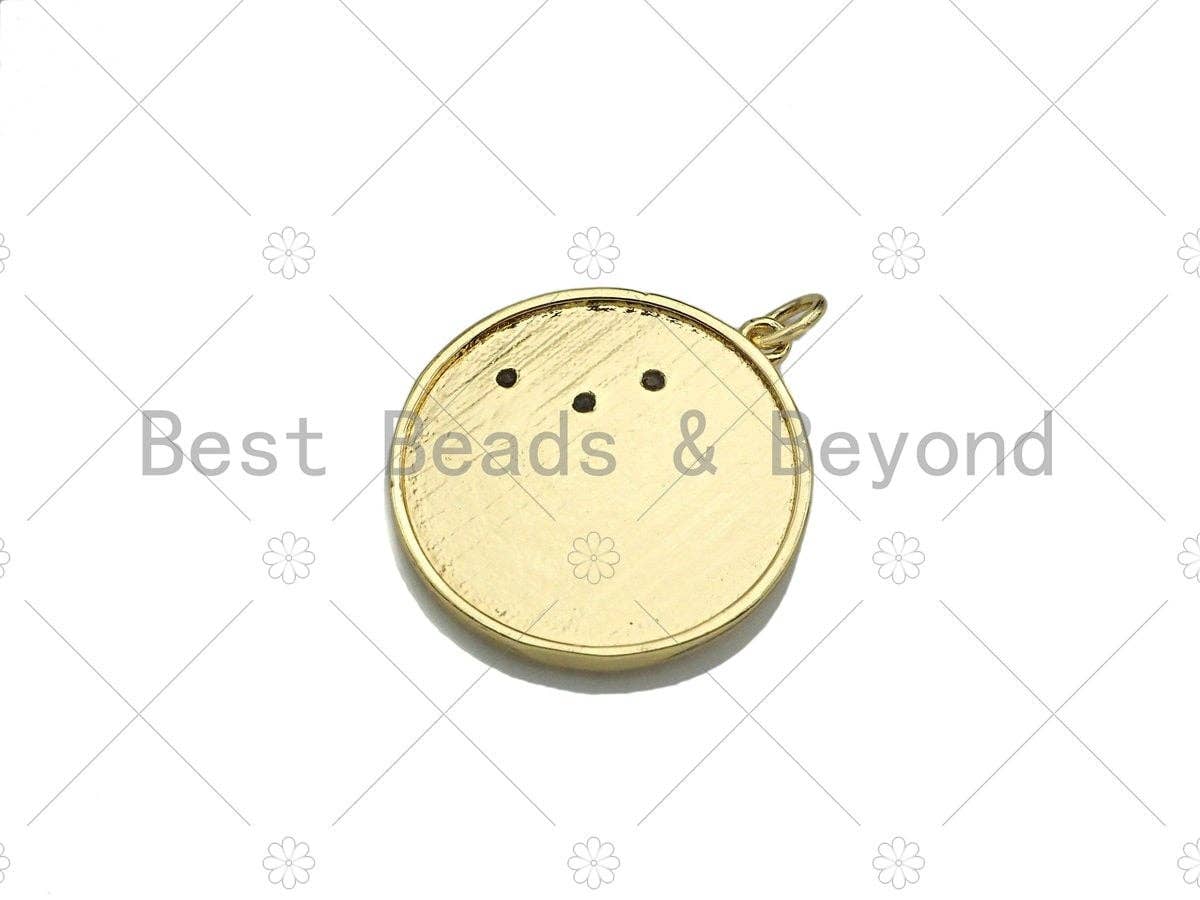 CZ Micro Pave Moutain Star Moon On Round Coin Pendant,Cubic Zirconia Silver/Gold Charm, Necklace Bracelet Charm Pendant, 22x25mm, Sku#L540