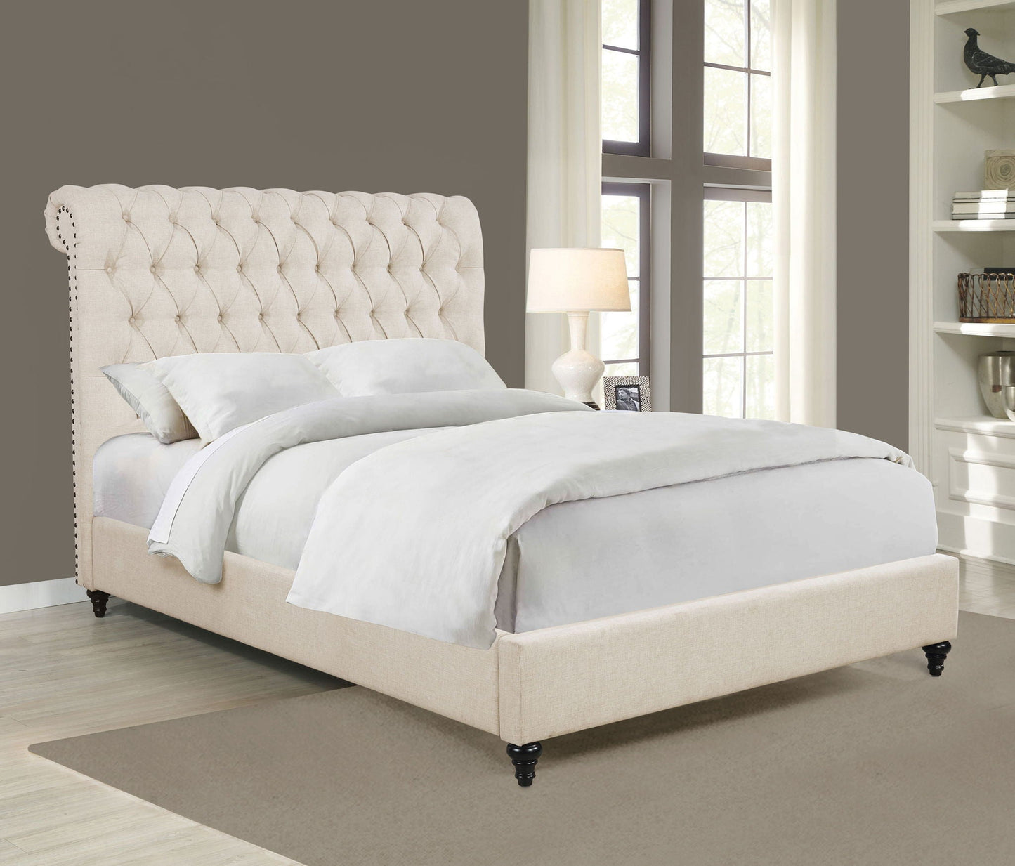 Devon 57-inch Upholstered Eastern King Panel Bed Beige