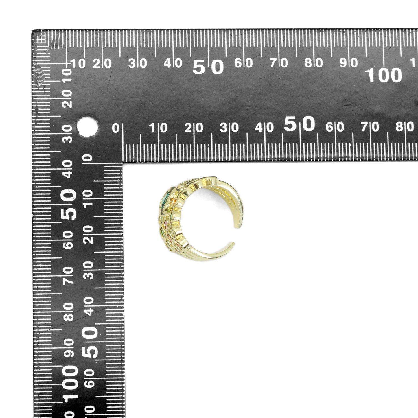 Colorful CZ Green Heart Multiline Gold Adjustable Ring, Sku#Z1480