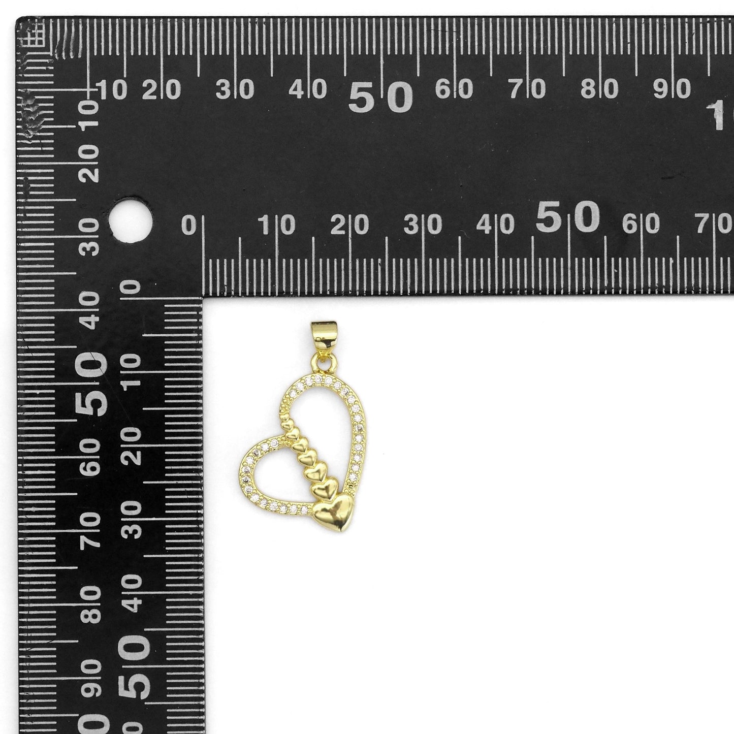 Gold CZ Unbalanced String Heart Charm, Sku#LK879