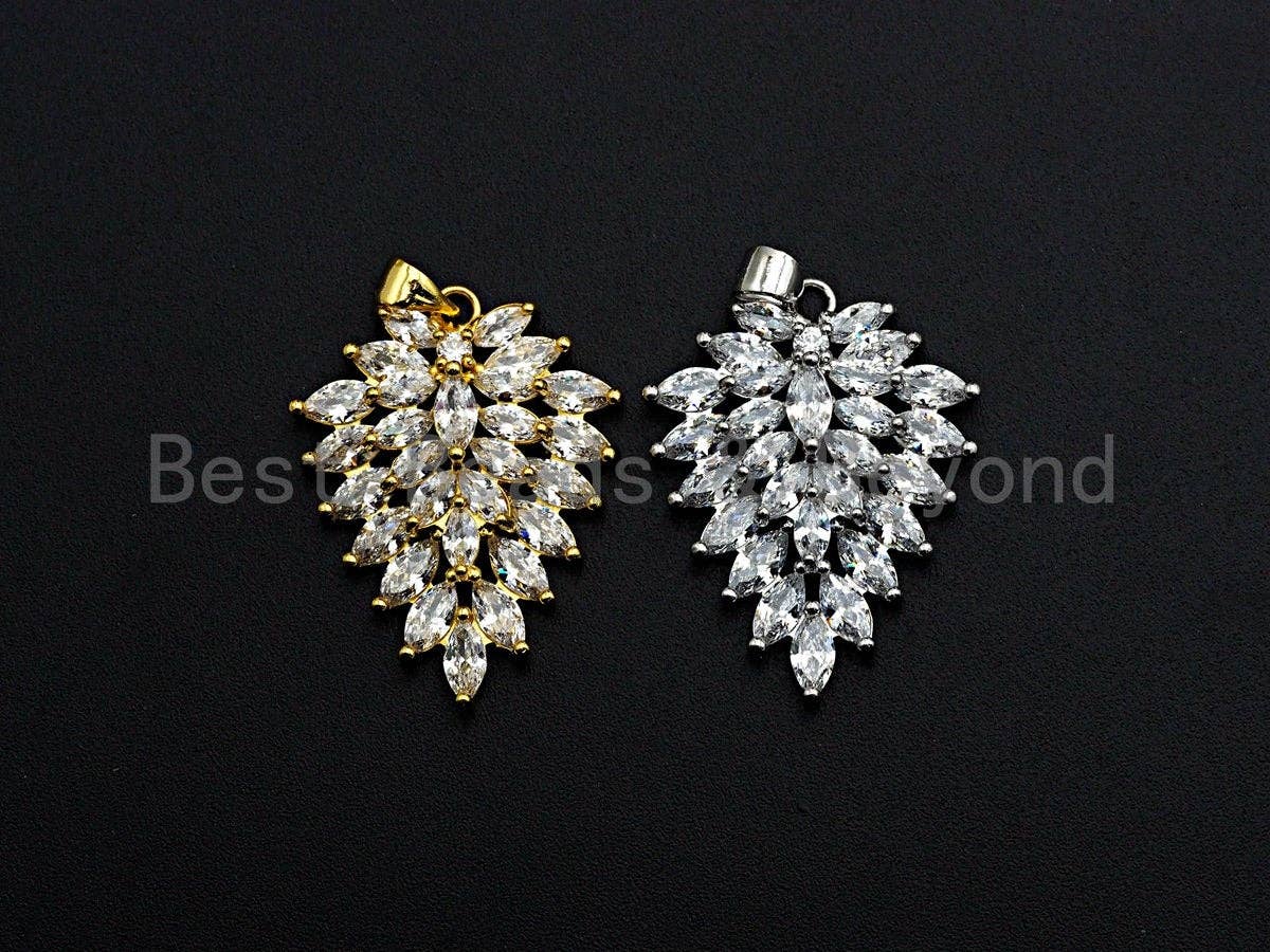 CZ Micro Pave Triangle Shape Pendant, Cubic Zirconia Taper Shape Pendant, Silver/Gold Tone, 24x31mm, Sku#FH64