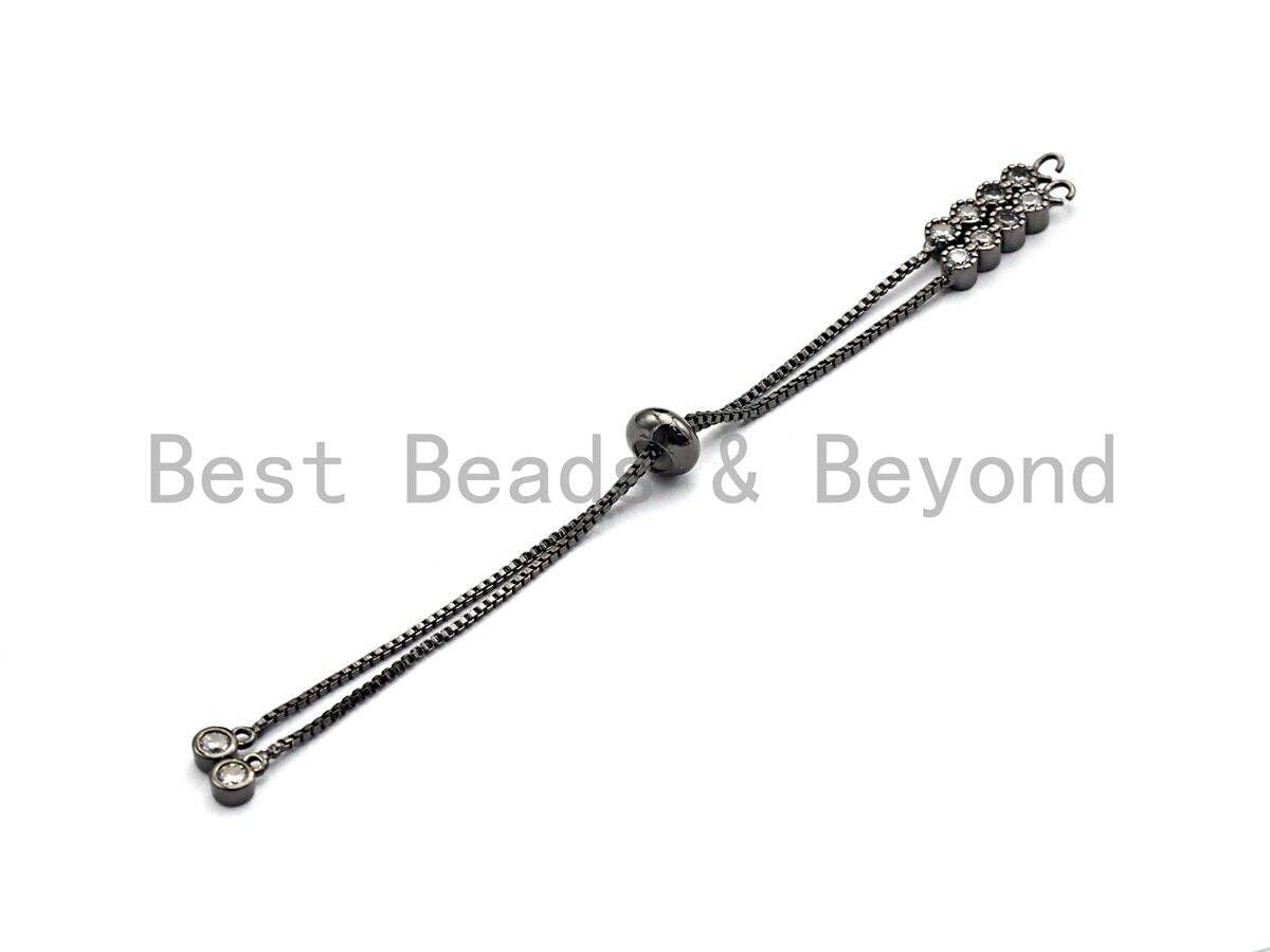New Style Sliding adjustable Half finished bracelet,Box chain with CZ Stud, rubber stopper beads, link findings, sku# Z628