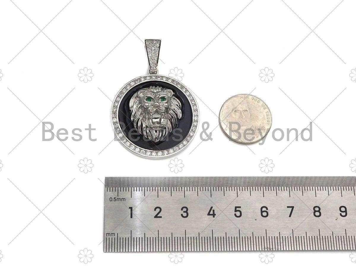 CZ Micro Pave Embossed Lion Head Pendant,Cubic Zirconia Gold/Silver Charm, Necklace Bracelet Charm Pendant, 35x39mm, sku#L551