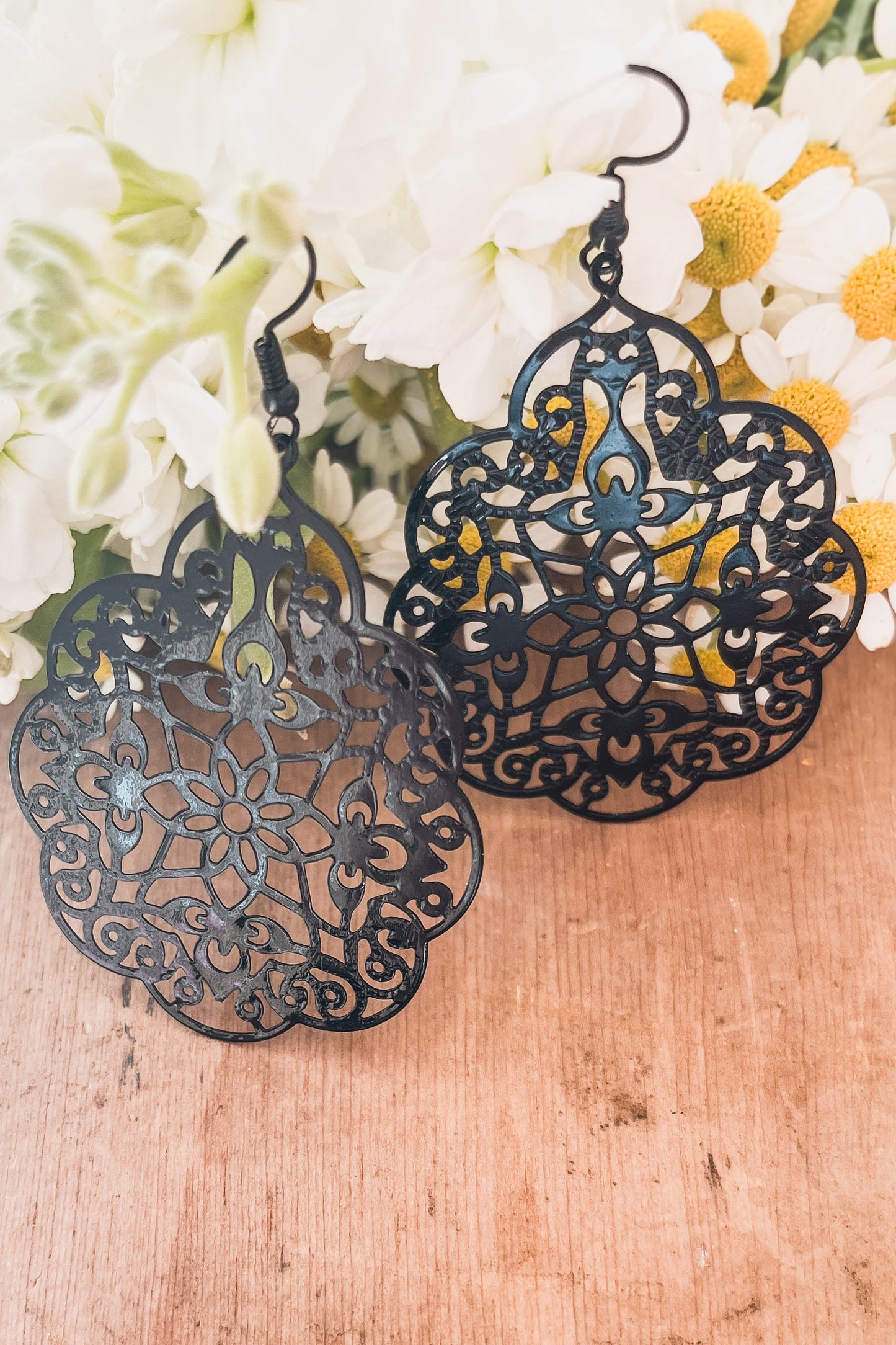Beautiful Black Ornate Drop Earrings