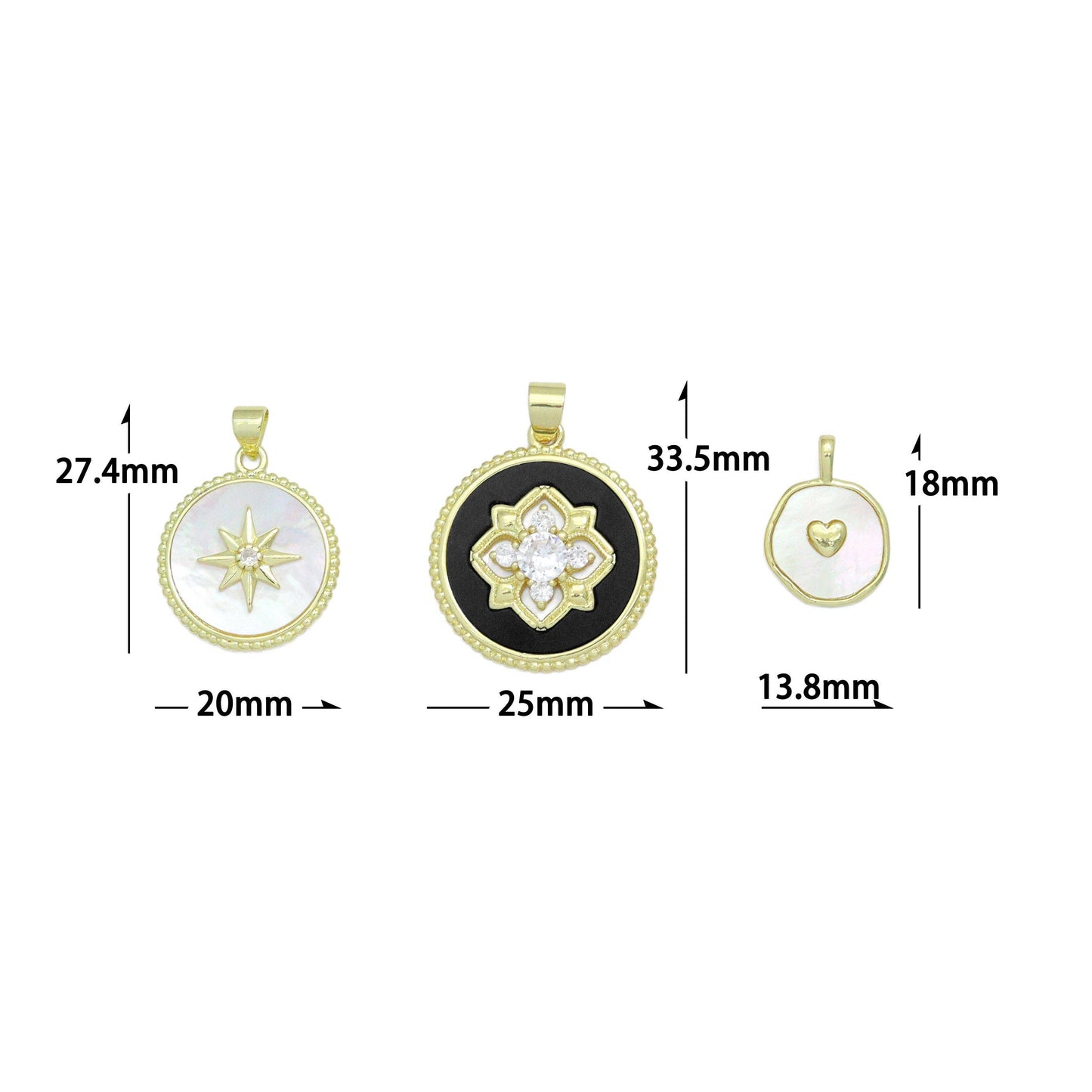 White Mother of Pearl Black Enamel Flower heart Star Heart Pendant,Sku#LK1252